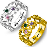 925 Silber Personalisierter Unendlichkeits Herz Geburtsstein Ring mit Innengravur - Perfektes Geschenk für Sie